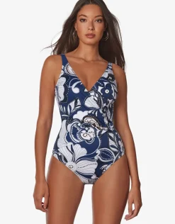 Cachemire Wrap Front Swimsuit - Blue and White