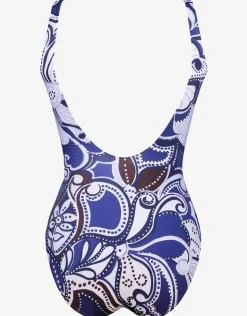Cachemire Wrap Front Swimsuit - Blue and White