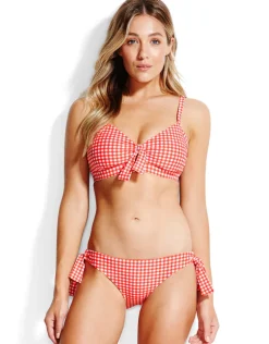 Capri Check CD Bralette Bikini Top - Chilli Red