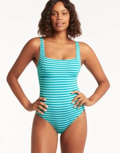 Capri Square Neck Swimsuit - Aqua