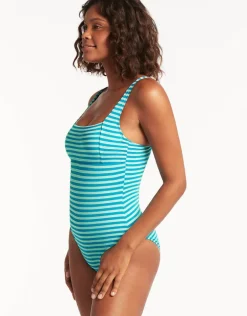 Capri Square Neck Swimsuit - Aqua