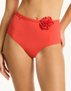 Casa Del Mar Belted High Waist Bikini Pant - Flame