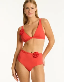 Casa Del Mar Belted High Waist Bikini Pant - Flame