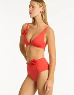 Casa Del Mar Belted High Waist Bikini Pant - Flame