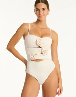 Casa Del Mar Flower Bandeau Swimsuit - Coconut