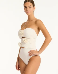 Casa Del Mar Flower Bandeau Swimsuit - Coconut