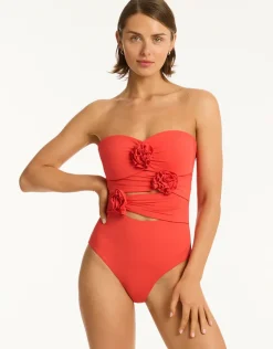 Casa Del Mar Flower Bandeau Swimsuit - Flame