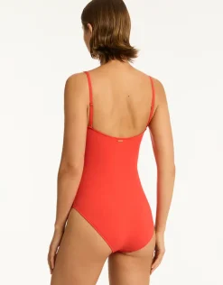 Casa Del Mar Flower Bandeau Swimsuit - Flame