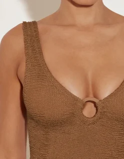 Celine Swimsuit with Tonal Hoops - Metallic Cocoa