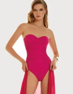 Ceylan Ruched Bandeau Swimsuit - Wonder Pink