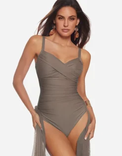 Ceylan Underwired Crossover Swimsuit - Sable