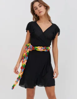 Chain Wrap Dress - Black