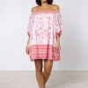 Cherry Blossom Off Shoulder Dress - Rose and Red
