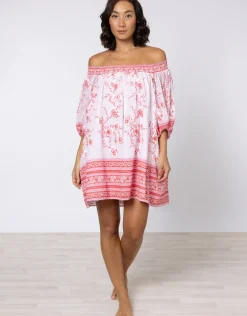 Cherry Blossom Off Shoulder Dress - Rose and Red