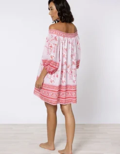 Cherry Blossom Off Shoulder Dress - Rose and Red