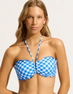 Ciao Bella Check DD U Tube Bikini Top - Azure