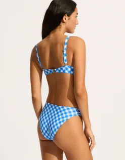 Ciao Bella Check High Leg Ruched Side Bikini Pant - Azure