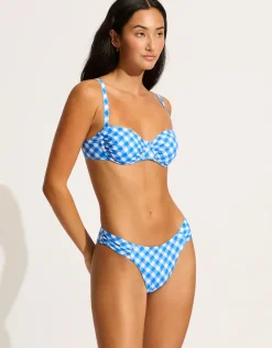 Ciao Bella Check Ruched Underwired Bikini Top - Azure