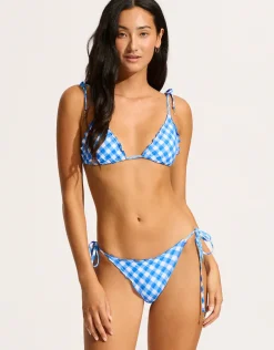 Ciao Bella Check Slide Tri Bikini Top - Azure