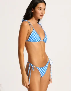 Ciao Bella Check Slide Tri Bikini Top - Azure
