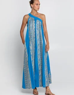 Classic Triangle Asymmetrical Maxi Dress - Blue Raf and Gold