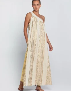 Classic Triangle Asymmetrical Maxi Dress - Natural and Gold