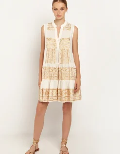 Classic Triangle Sleeveless Mini Dress - Natural and Gold