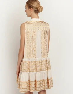 Classic Triangle Sleeveless Mini Dress - Natural and Gold