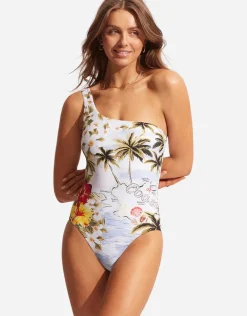 Coast to Coast One Shoulder Swimsuit - Powder Blue