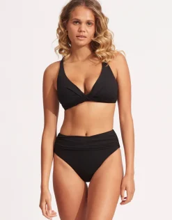 Collective High Waist Wrap Front Bikini Pant - Black