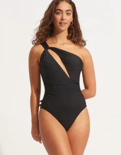 Collective One Shoulder Swimsuit - Black