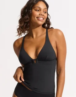 Collective Trim Front Tankini Top - Black