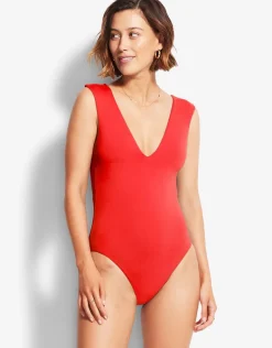 Collective V Neck Swimsuit - Chilli Red