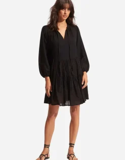 Corsica Embroidery Tier Dress - Black
