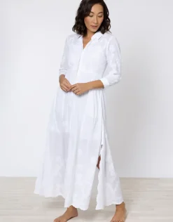 Cotton Maxi Dress with Vintage Embroidery - White
