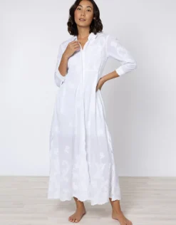 Cotton Maxi Dress with Vintage Embroidery - White