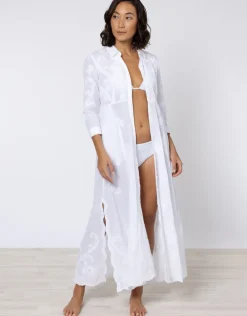 Cotton Maxi Dress with Vintage Embroidery - White