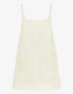 Creme Embroidered Shift Mini Dress - White