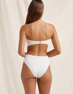 Creme Memoir Embroidered Strapless Swimsuit - White