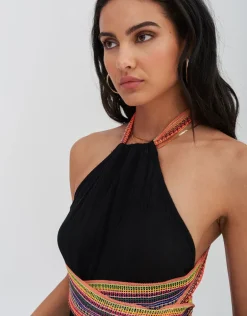 Crinkle Halter Dress - Black