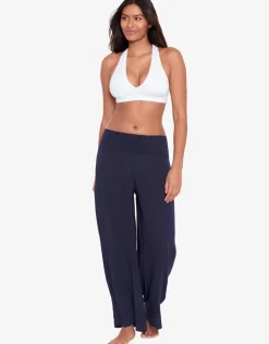 Crinkle Smocked Waist Beach Pant - Dark Navy