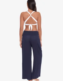 Crinkle Smocked Waist Beach Pant - Dark Navy