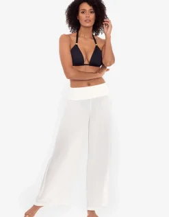 Crinkle Smocked Waist Beach Pant - White