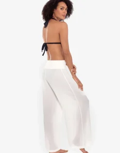 Crinkle Smocked Waist Beach Pant - White