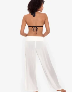 Crinkle Smocked Waist Beach Pant - White