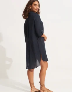 Crinkle Twill Beach Shirt - Indigo