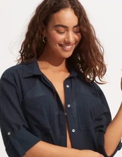 Crinkle Twill Beach Shirt - Indigo