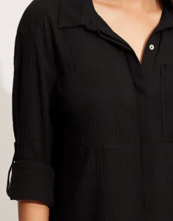 Crinkle Twill Beach Shirt - Black