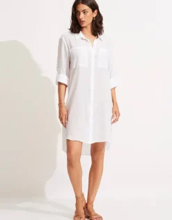 Crinkle Twill Beach Shirt - White