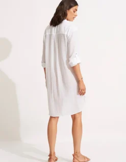 Crinkle Twill Beach Shirt - White